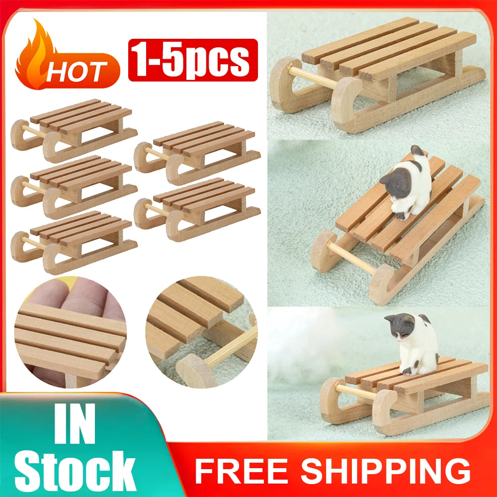 Mini Simulation Snow Sled Handmade 1/12 Wooden Sleigh Desktop Craft Home Decor Crafts Snow Sled Ornament Odorless for Doll House