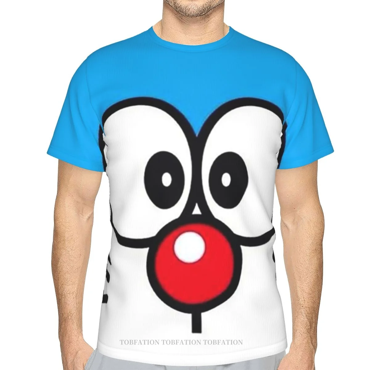 

Летние мужские футболки с принтом лица, футболка большого размера из полиэстера Doraemon Robot Cat с 3D принтом, быстросохнущая дышащая одежда с коро...