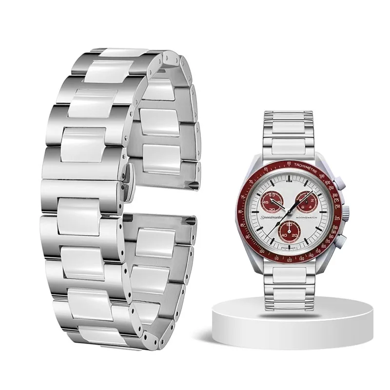 NEW Black White Gold Pearl Ceramics Watch Band 20mm For OMEGA X SWATCH Quick Release Watch Strap Bracelet Accessories Men Women