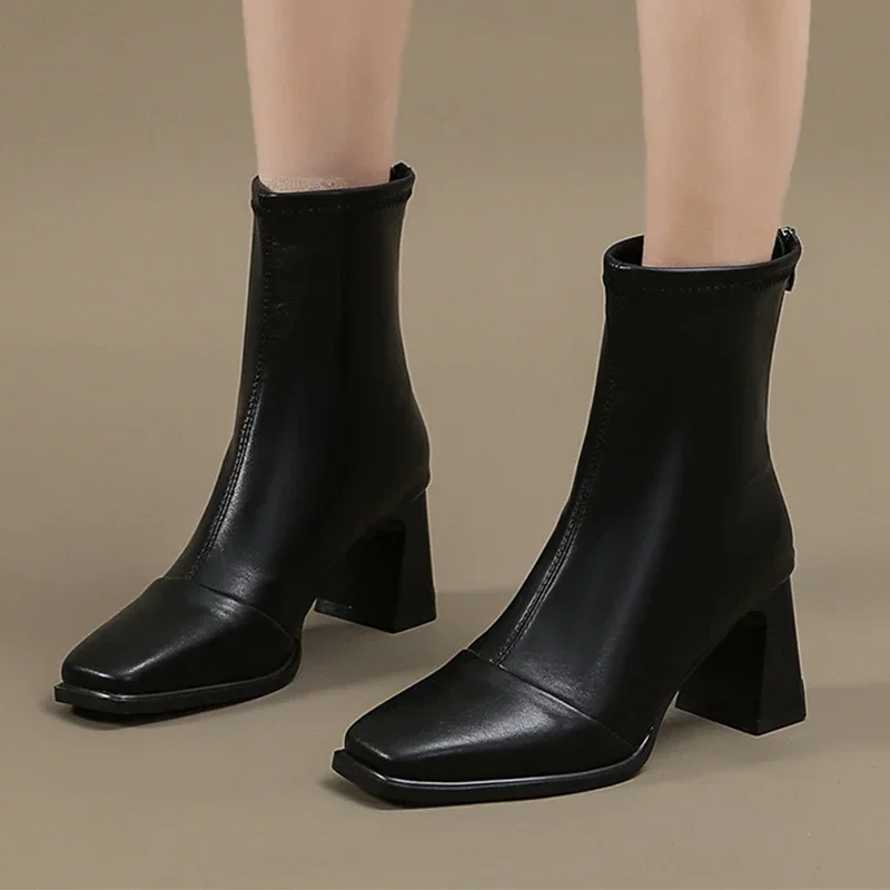 High Heels Ankle Women Boots Square Toe Chunky Shoes Chelsea 2025 Goth Winter Pumps Fashion Retro Botas Mujer