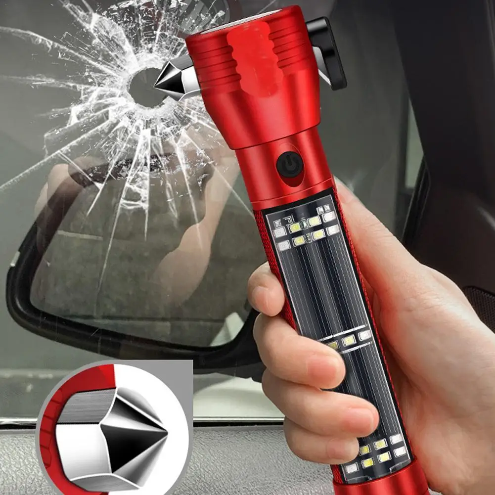 

10-In-1 Multifunctional Flashlight Car Safety Hammer Flashlight Solar Fire Training Eleven Sound And Light Alarm Compass