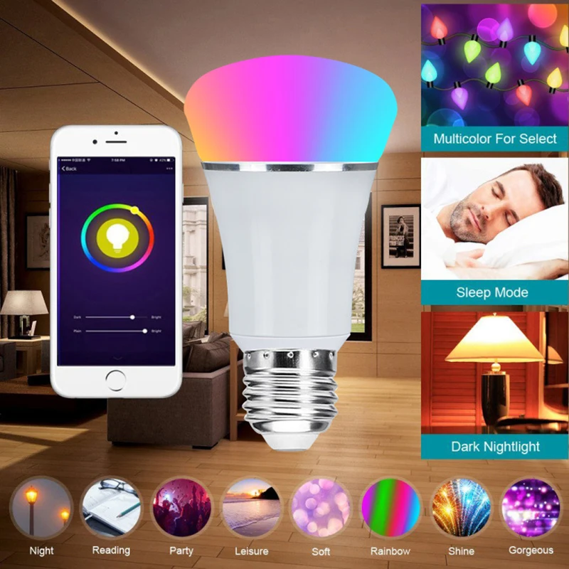 

E27 Dimmable Led Light Bulb Color Changing Voice Control Tuya Wifi Bulb Light Timing Control Party Decoration 5w