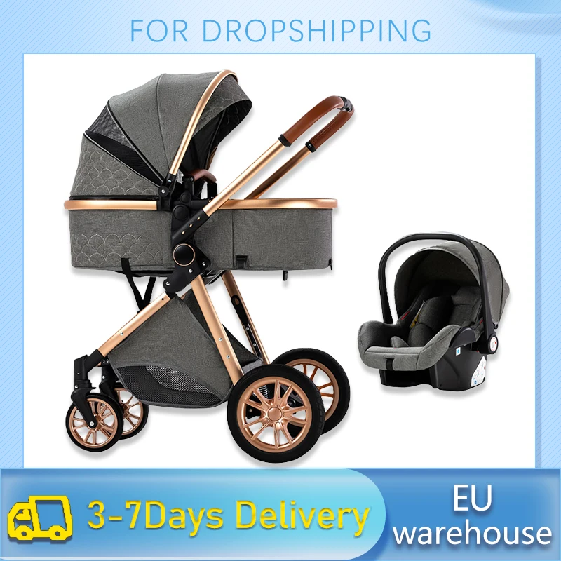 

Multi-functional 3 in1 Baby Stroller High landscape Can Sit Reclining Light Folding Two-way Eggshell design Babies Stroller