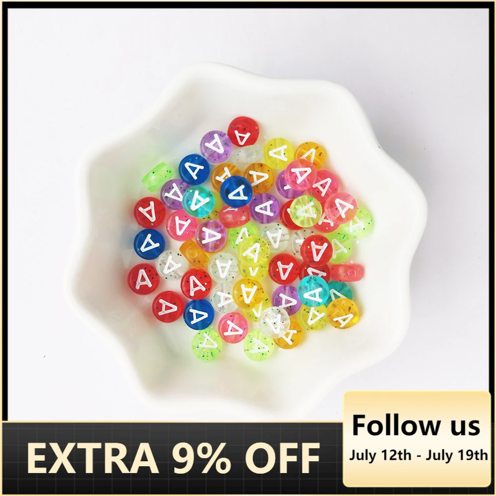 

50pcs 4*7mm Glitter Color Letter Beads Round Flat Alphabet Acrylic Beads For Jewelry Making Diy Necklace Bracelets Accessories
