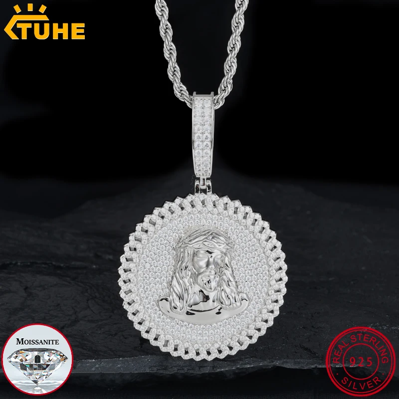 TUHE унисекс высокое качество D VVS Муассанит круглый Иисус сверкающий подвеска в