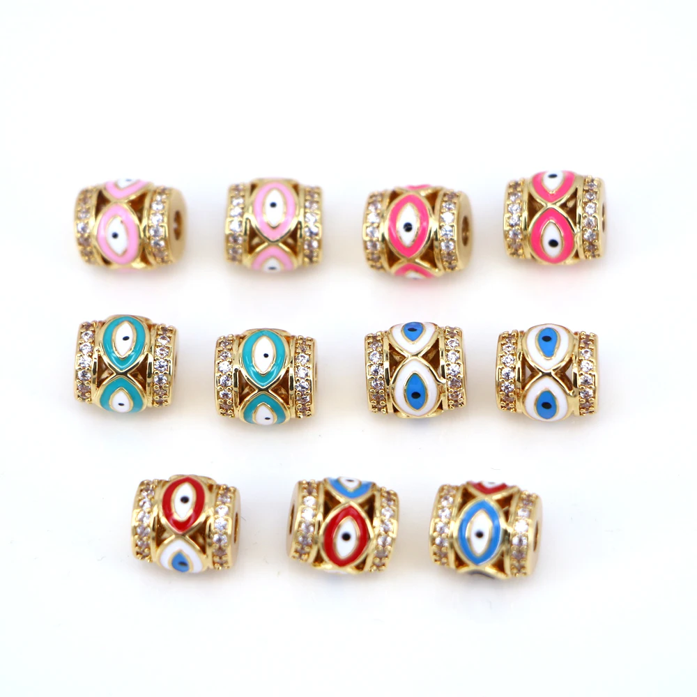 

10PCS, Rondelle Tube Enamel Big Hole Beads Charms Connectors for Jewelry Making Evil EYE Jewelry Findings