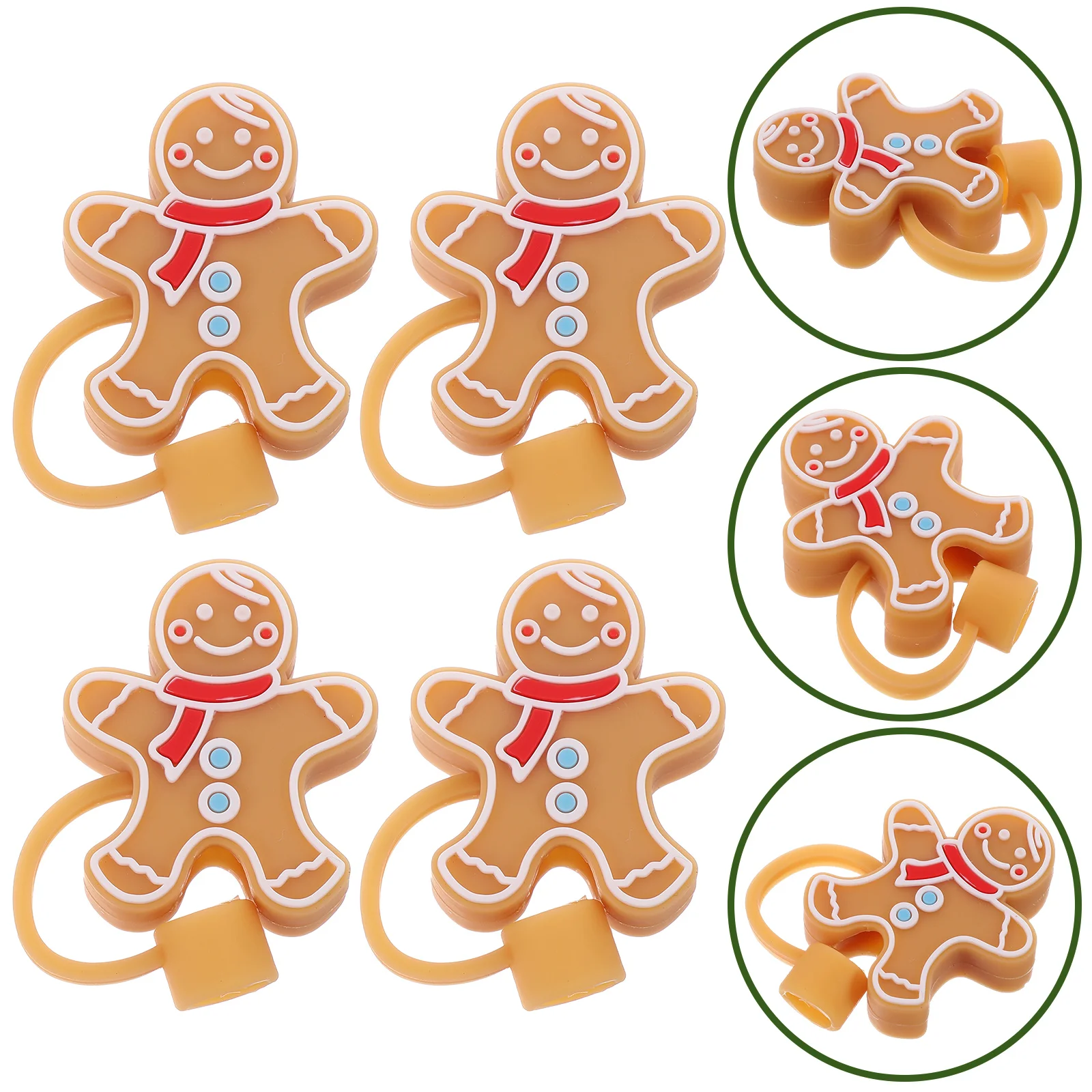 

Christmas Straw Cover Gingerbread Man Straw Tips Silicone Drinking Straw Caps Xmas Straw Protectors Straw Plugs Sleeves Milk Tea