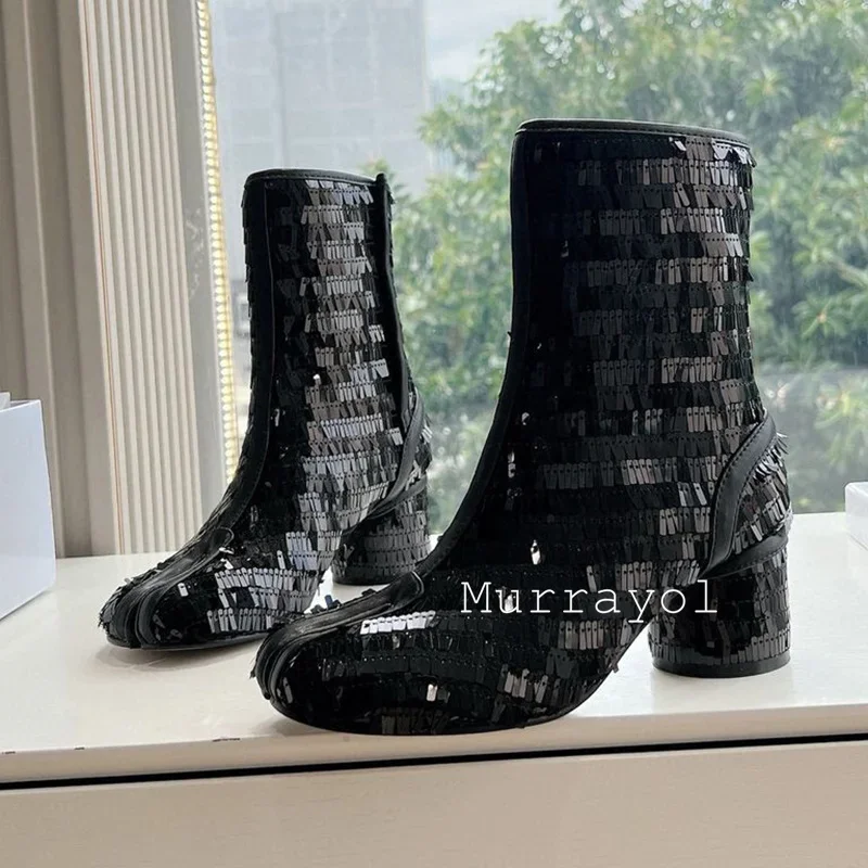 Bling Блестящий декор Боковая молния Ботильоны Женские однотонные короткие сапоги
