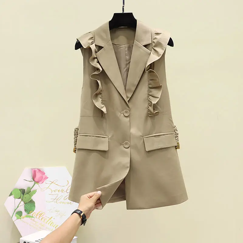 

2022 Spring Autumn Women New Solid Color Blazer Vest Female Single Breasted Sleeveless Suit Jackets Ladies Loose Waistcoat J135