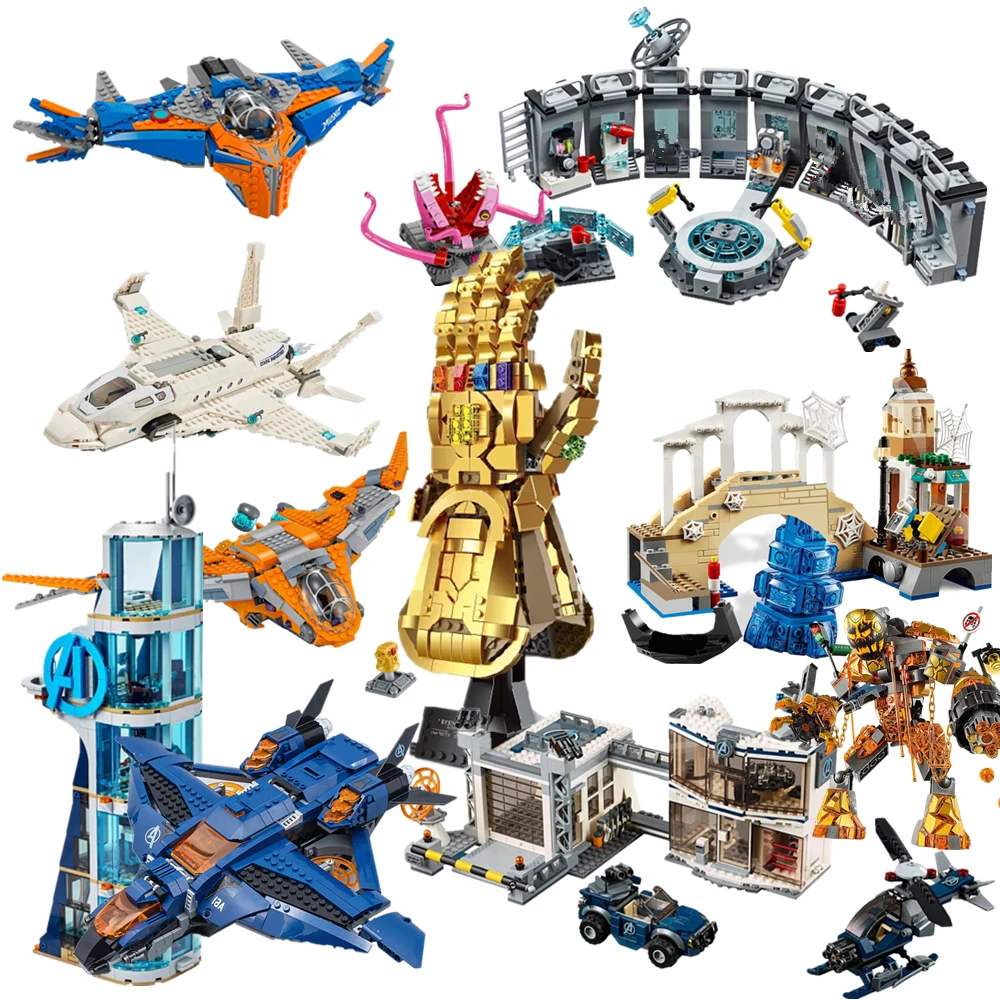 

Marvel Avengers Super Hero Irons Quinjet Spiderman Headquarter Base Robot Figures Infinity Building Blocks Bricks Kid Toy Gift