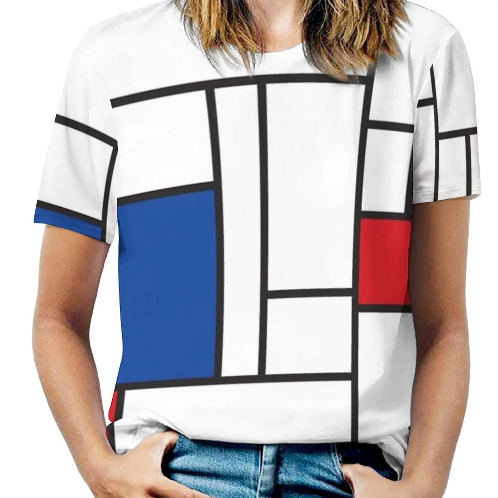 

Mondrian минималистский стиль Современное искусство Ii©Женская футболка с круглым вырезом, с коротким рукавом