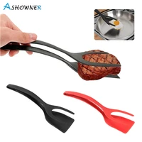 2 in 1 grip flip tongs egg spatula tongs bread clamp toast tong pancake spatula tongs cooking turner kitchen gadgets accessories