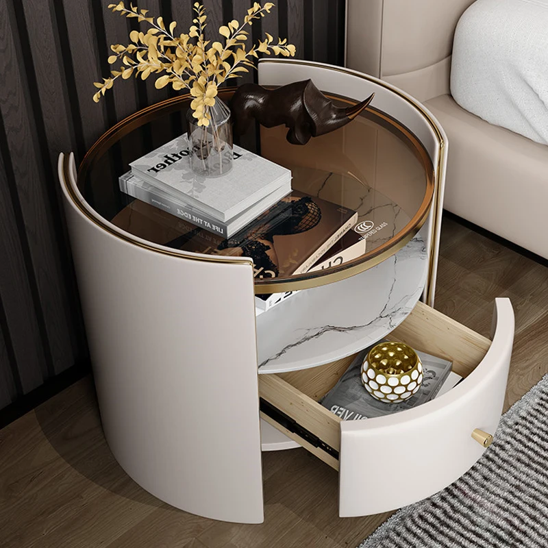 

Light Luxury Wooden Bedroom Furniture Bedside Table Nightstand Modern Bedroom Nightstand Corner Table Marble Nightstand