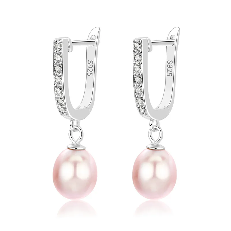 

Elegant Round Pearl Dangle Earrings S925 Silver Dazzling Women Engagement Wedding Graceful Accessories Fashion Ear Clip
