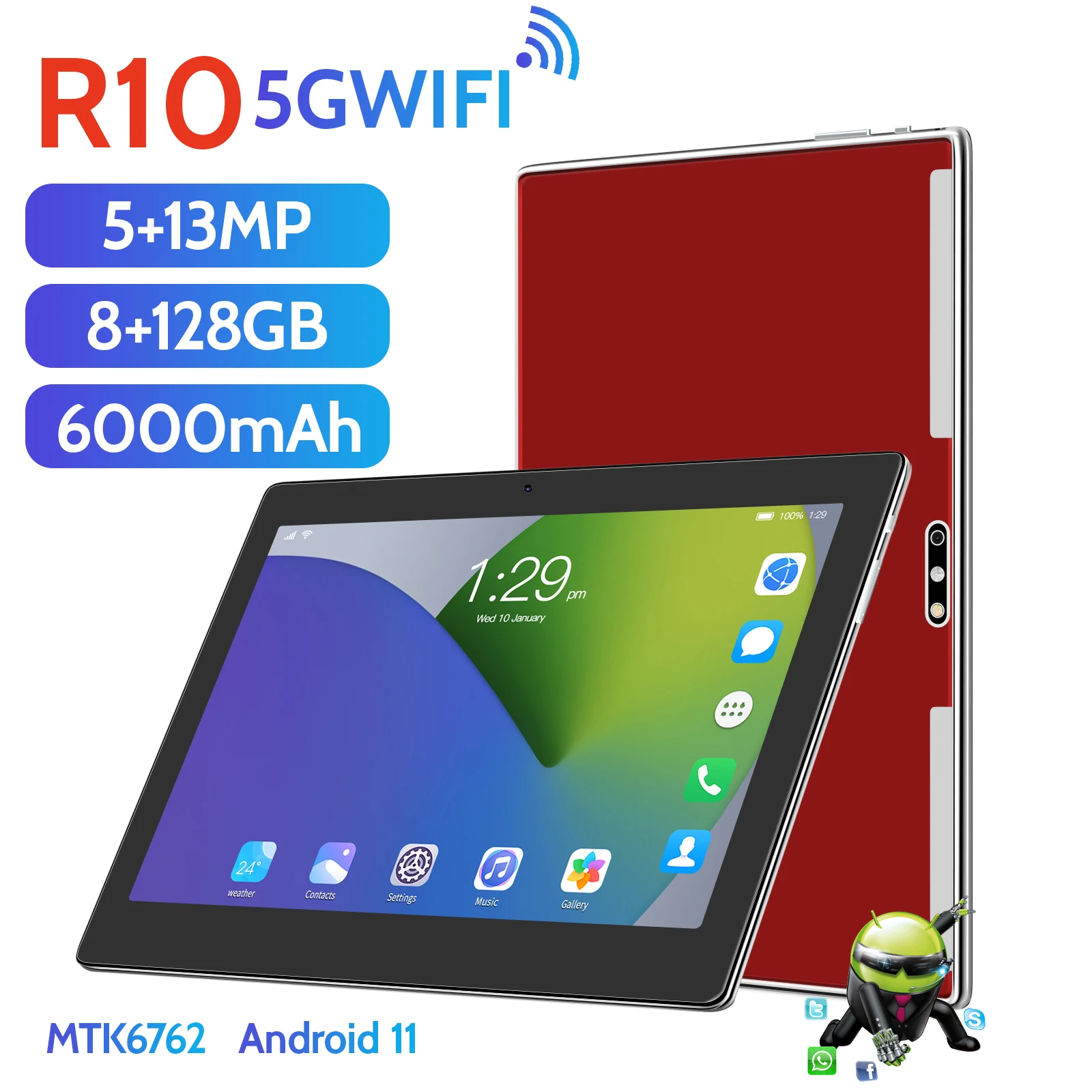 Tablet R10 MTK6762 Double SIM 10.1 Inch 512GB ROM Hot Sales Pad Large Screen 6000mAh Wifi 5G Google Play Study Android 11PC