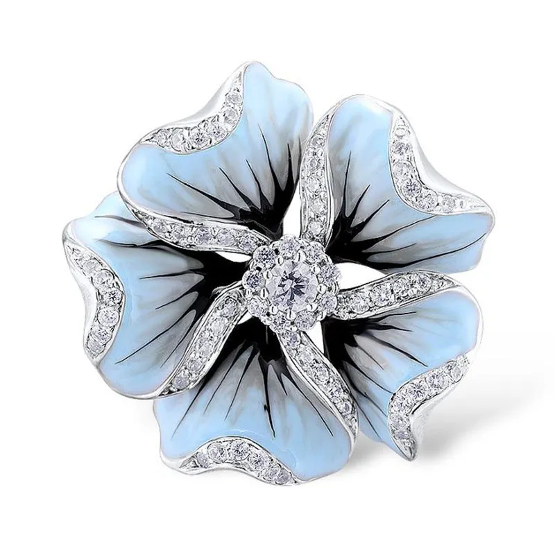 

Dongdong New Blue Flower Shape Earrings Round Zircon Jewelry Fashion Ladies Girl Earrings Wholesale