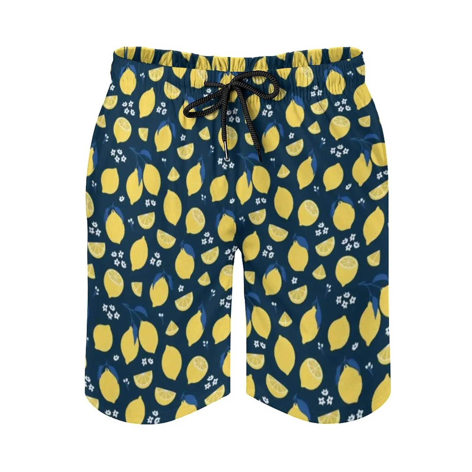 Шорты пляжные мужские с принтом фруктов удобные короткие штаны лимонным узором