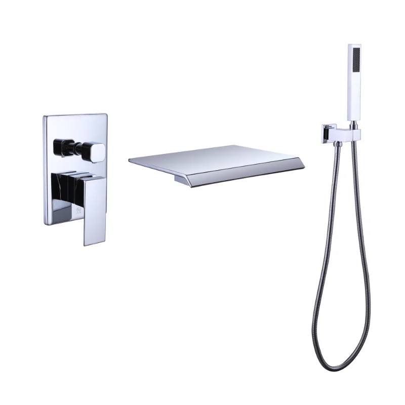 

TrustMade Pressure-Balance Waterfall Single Handle Wall Mount Tub Faucet with Hand Shower\ Chrome - 2W02 White