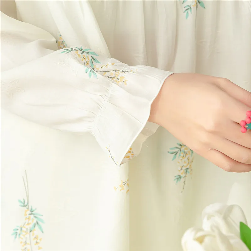 Spring Silk Women's Pajamas 2023 Spring and Summer New Long-Sleeved Trousers V-neck Pullover Cute Girl Homewear Suit