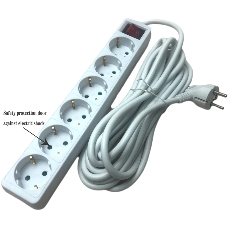 

New 2 Round Pin EU RUS Plug Power Strip Switch 5M 6AC Electrical Extension Cord Socket Network Filter Switch Socket Combination