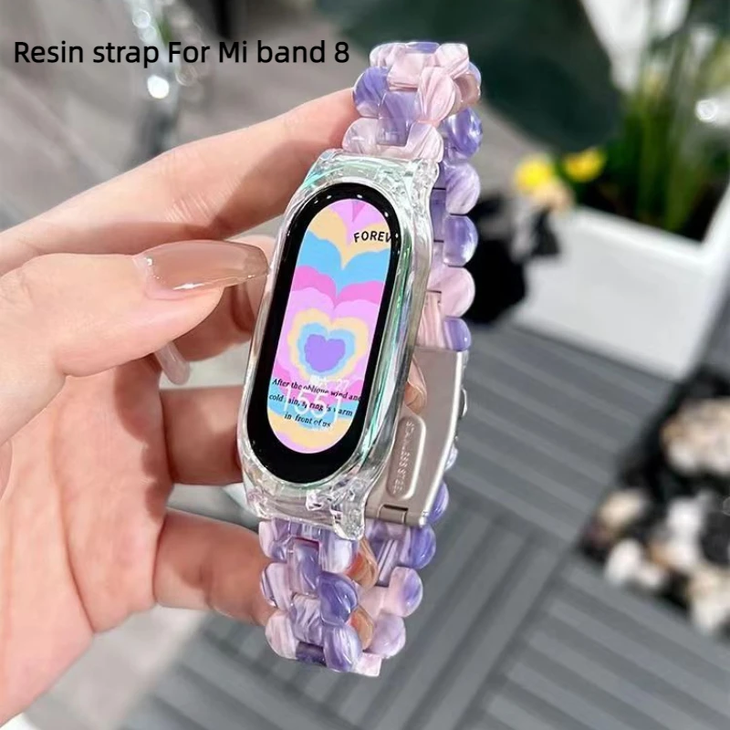 Resin Strap For Mi band 8 Correa Bracelet With Case Watchband For Xiaomi smart band 8 Women Strap Replacement Transparent Belt