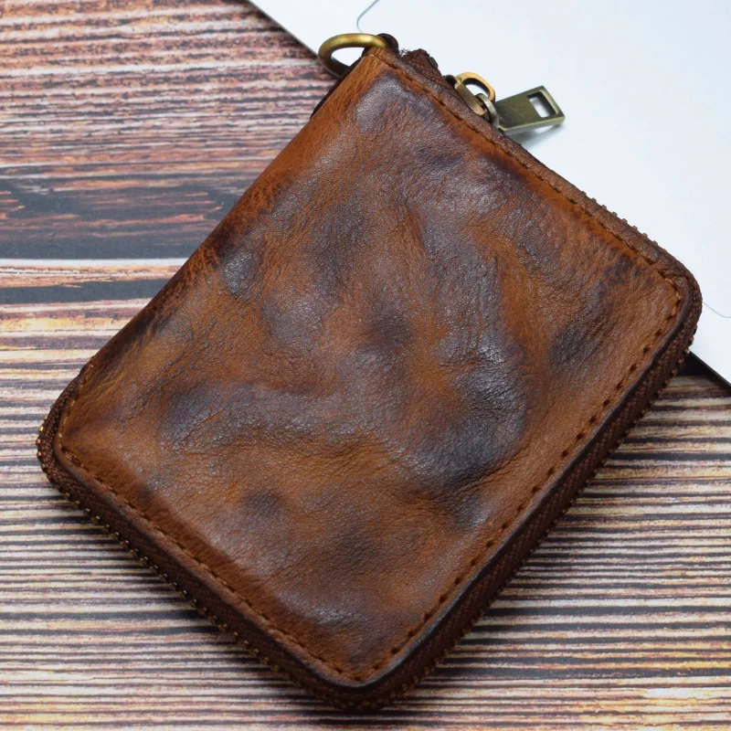 Vintage Genuine Leather Men's Zipper Wallet Short Coin Purse Multi Function Card Holders Luxury Male Money Wallet