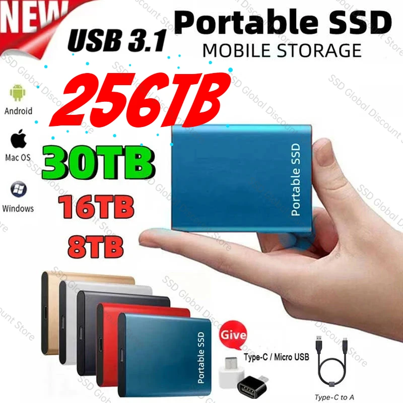 

Portable SSD HDD 500GB 1TB 2TB External Hard Drive 16TB 64TB Solid State Drives Hard Disk disco duro USB 3.1 SSD For Laptop PS5