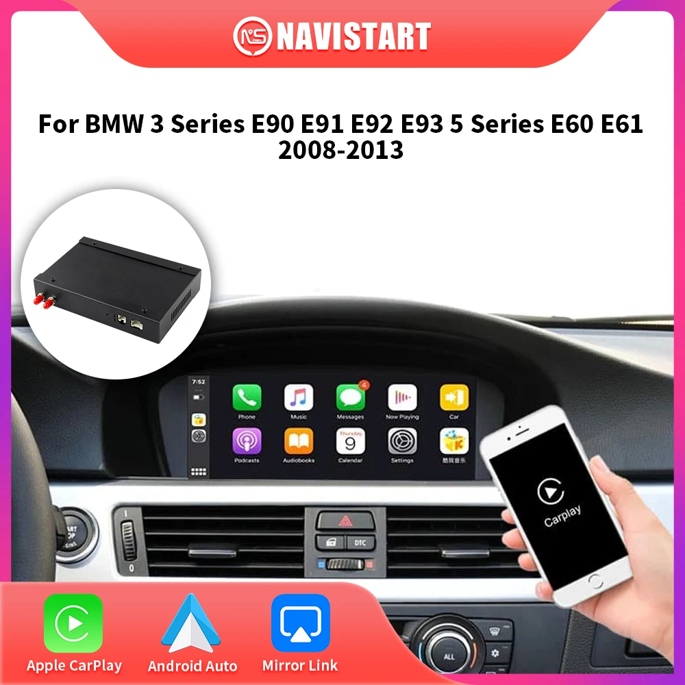 

NAVISTART Wireless CarPlay Android Auto for BMW 3 Series E90 E91 E92 E93 5 Series E60 E61 2008-2013 Mirror Link AirPlay Carplay
