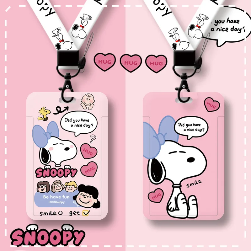 11Cm*7Cm Snoopy Cartoon Lanyard Card Holder Kawaii Anime Id Credit Bank Students Bus Case Keychain Pendants Toy for Girls - купить по