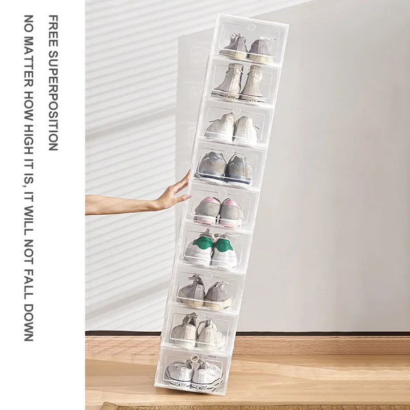 Hot Clear 1-6pcs Shoe Box Set Foldable Storage Plastic Transparent Door Home Closet Organizer Case Shelf Stack Wholesale images - 6