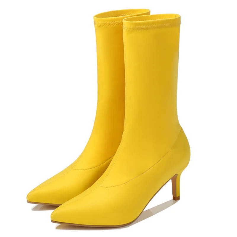 

Ботинки женские из эластичной ткани, без застежки, с острым носком, вечерние 35-42