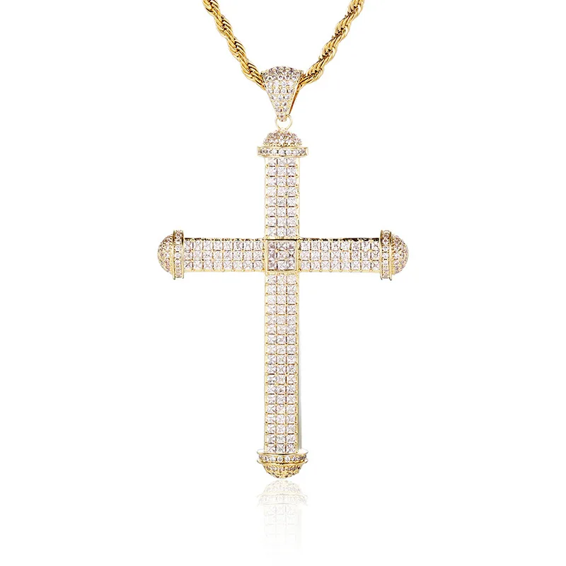Ожерелье мужское с большим крестом украшение в стиле хип-хоп фианитами покрытое