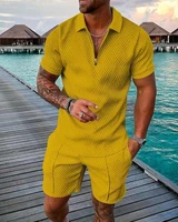 2022 summer mens tracksuit casual short sleeve zipper solid color polo shirt suit shorts men casual streetwear 2 piece suit
