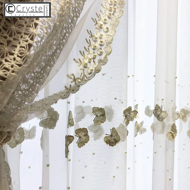 

High-end Butterfly Embroidered Window Screening Curtains for Living Room Bedroom Beaded Window Lace Window Tulle Custom