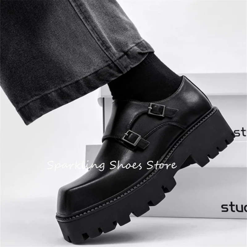 Модные мужские туфли дерби с квадратным носком кожаная обувь на танкетке в