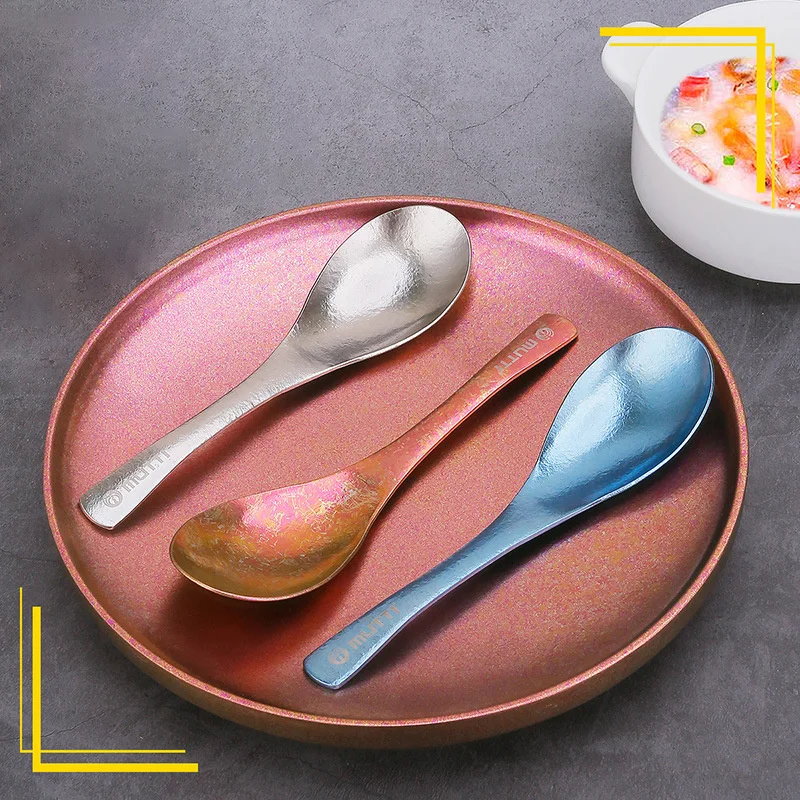 

Pure Titanium Spoon Household Delicate Drop Proof Spoon Adult Child Size Eating Spoon Ultra Light Portable Titanium Tableware