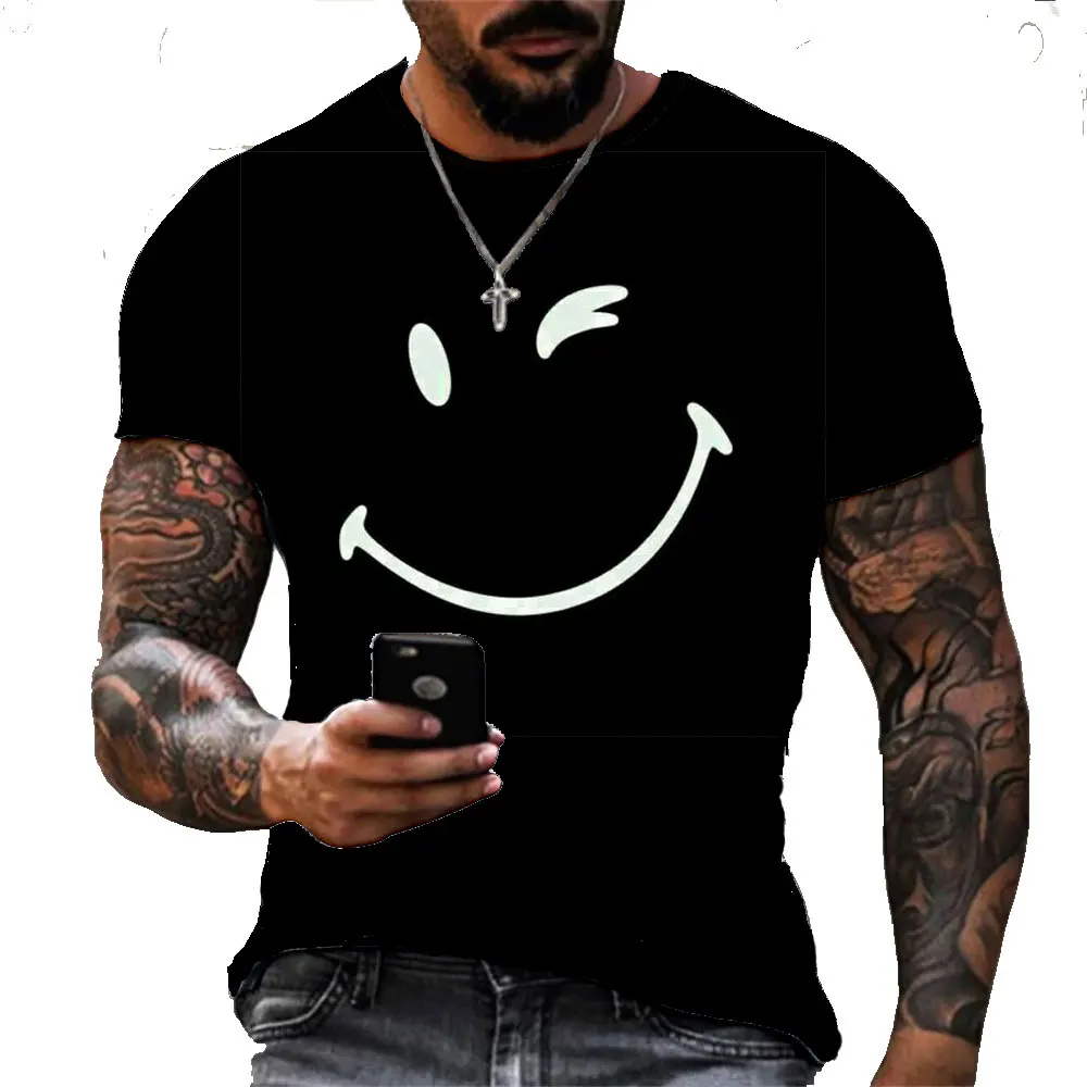 

2023 Summer Men'S 3d Printed T-Shirt Smiley Sports Fashion Casual Loose O Neck Short Sleeve Trend Large Size Comfortable Top