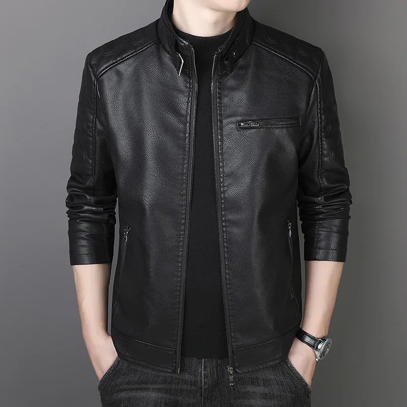 

2023 Leather fashion all-match men's youth business spring and autumn trend handsome coat leather jacket PU leather men's wear