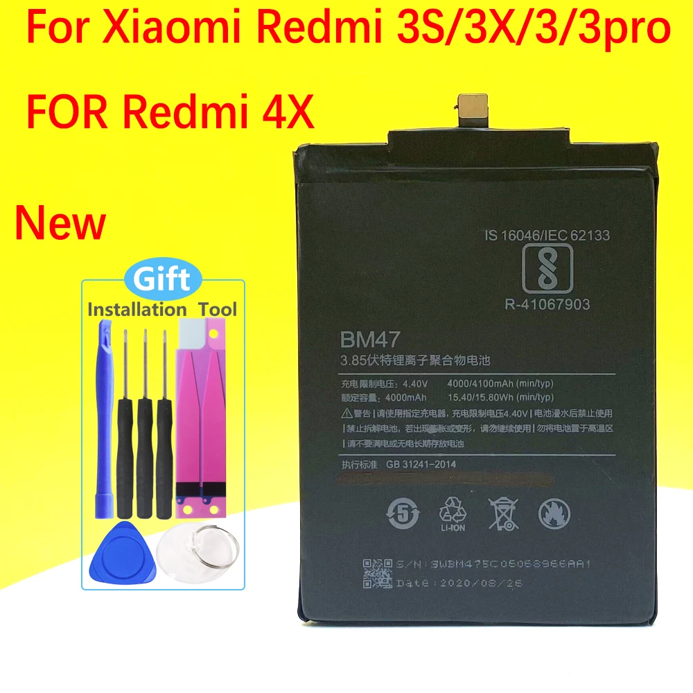 

NEW BM47 Battery For Xiaomi Redmi 3 3S 3X 4X Smartphone/Smart Mobile phone