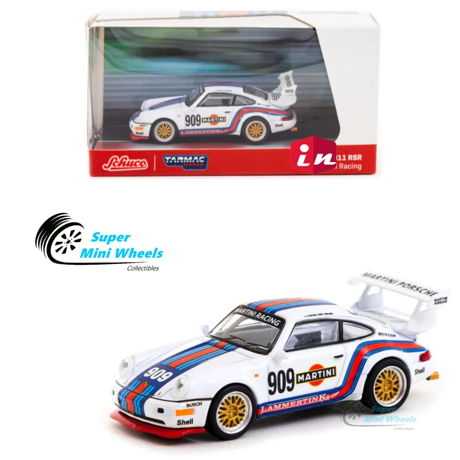 

Коллекционная модель автомобиля Schuco x Tarmac Works 1/64 911 RSR Martini Racing #909, лимитированная коллекция, хобби-игрушки