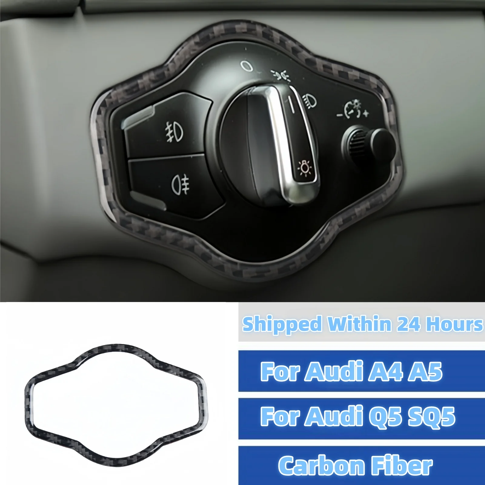 

For Audi A4 B8 S4 RS4 8K A5 S5 RS5 8T 8F Q5 SQ5 8R Auto Interior Accessory Car Headlight Switch Button Frame Cover Trim Sticker