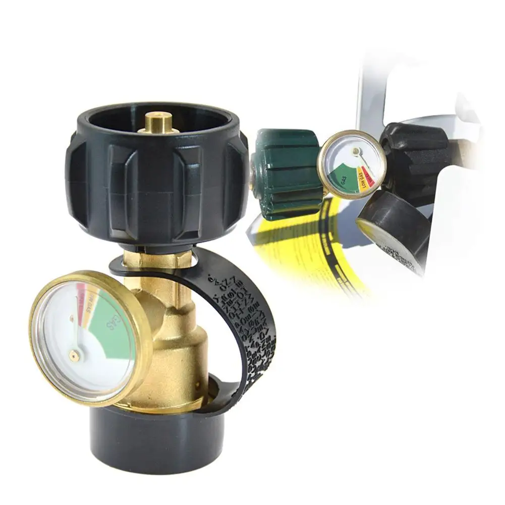 

Outdoor Gas Tank Inflation Adapter With Luminous Pressure Visual Gauge Brass Gas Bottle Cylinder Connector Us Plug