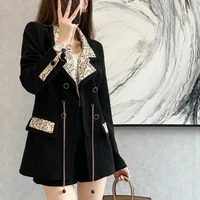 2022 korean casual black female coat double breasted straight patchwork ladies blazers long sleeve