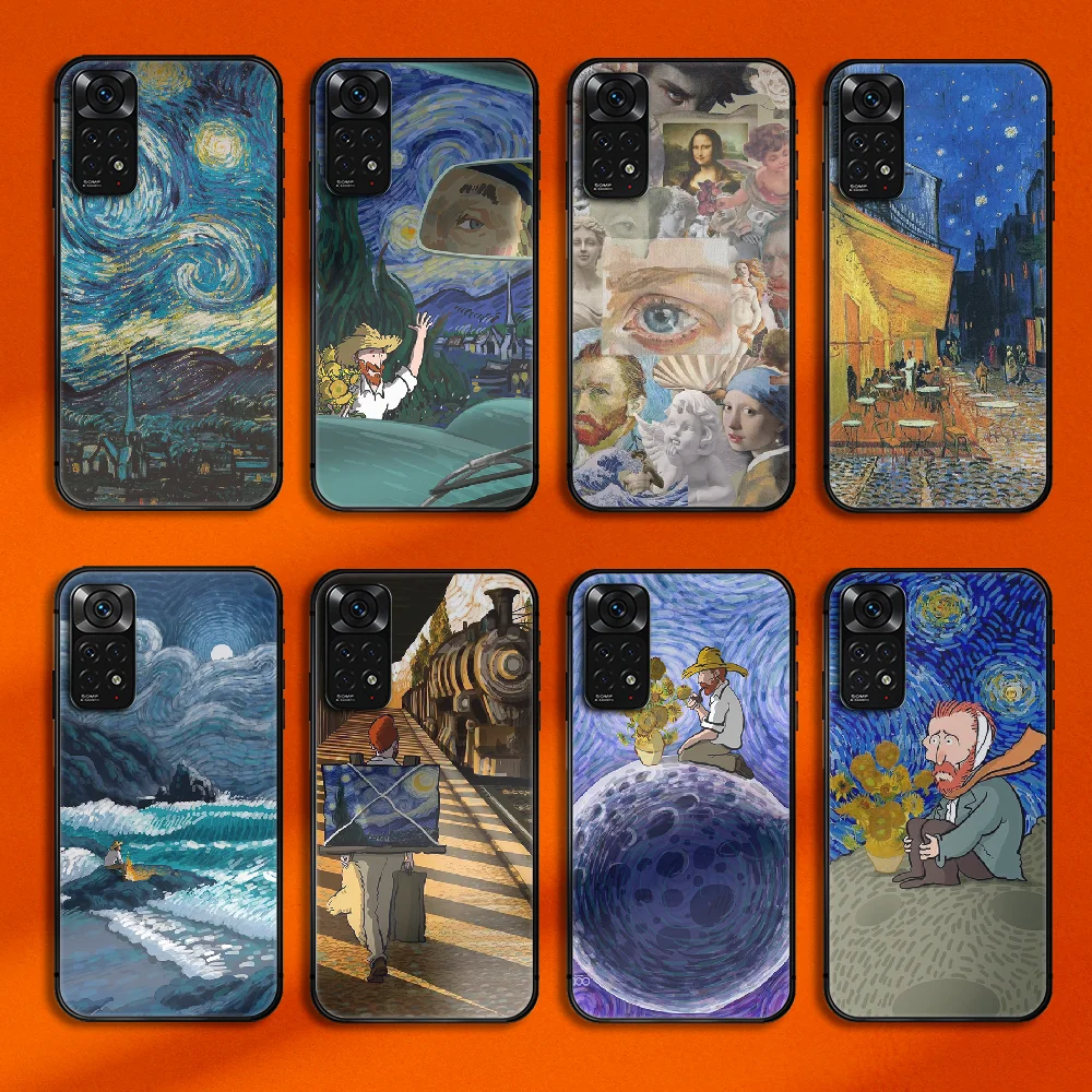 

Starry Night Van Gogh Phone Case Cover For Xiaomi Redmi Note 7 8 9 10 11 12 A C T S Ultra Pro Plus Turbo TPU Soft Black