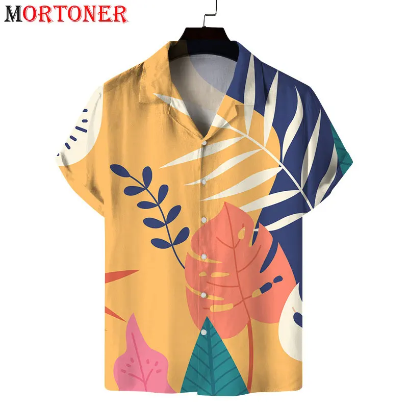 

Гавайская Мужская рубашка с коротким рукавом, модная сорочка с принтом кокосовых листьев, на пуговицах, Aloha, повседневная Праздничная пляжная одежда для отпуска