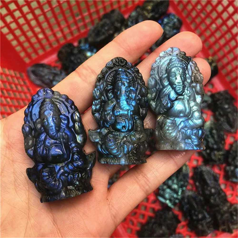 

Natural Stones Quartz Crystals Carving Ganesha Polished Labradorite Healing Reiki Gemstones Decoration For Spiritual Gifts