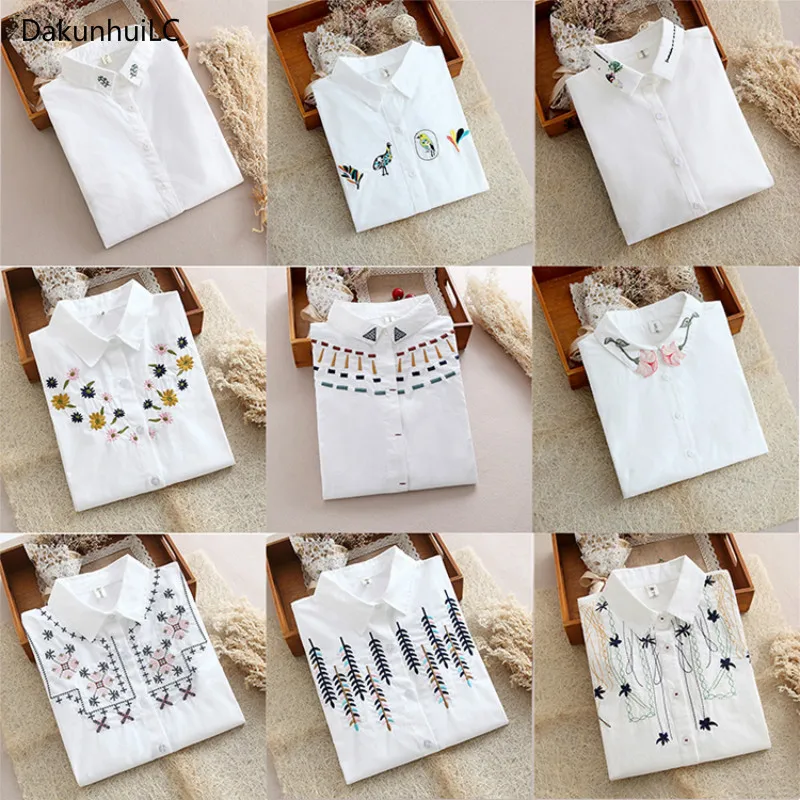 Женские повседневные топы с длинным рукавом Вышивка Белый Топ сексуальные