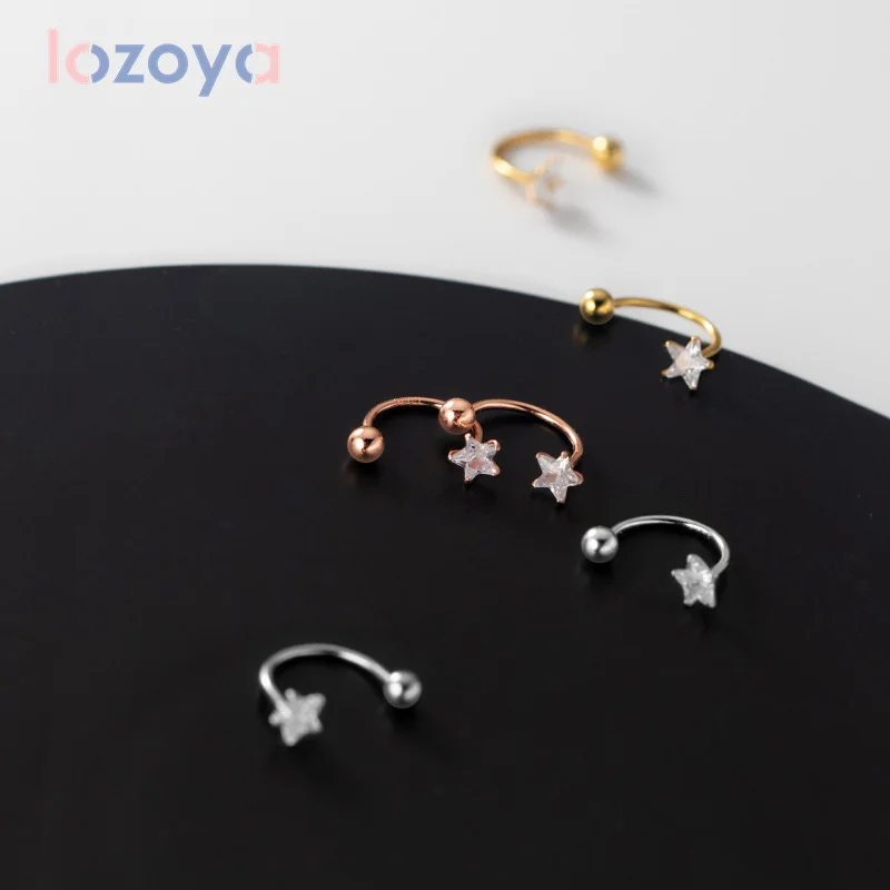 

Женские серьги Lozoya, серьги-гвоздики с резьбой и фианитами, серебряная звезда, изогнутая пятиконечная звезда, роскошные ювелирные изделия, в...