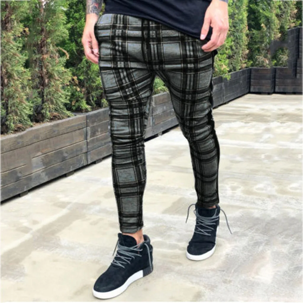 

Men's Long Casual Sport Pants Slim Fit Plaid Trousers Running Joggers Sweatpants