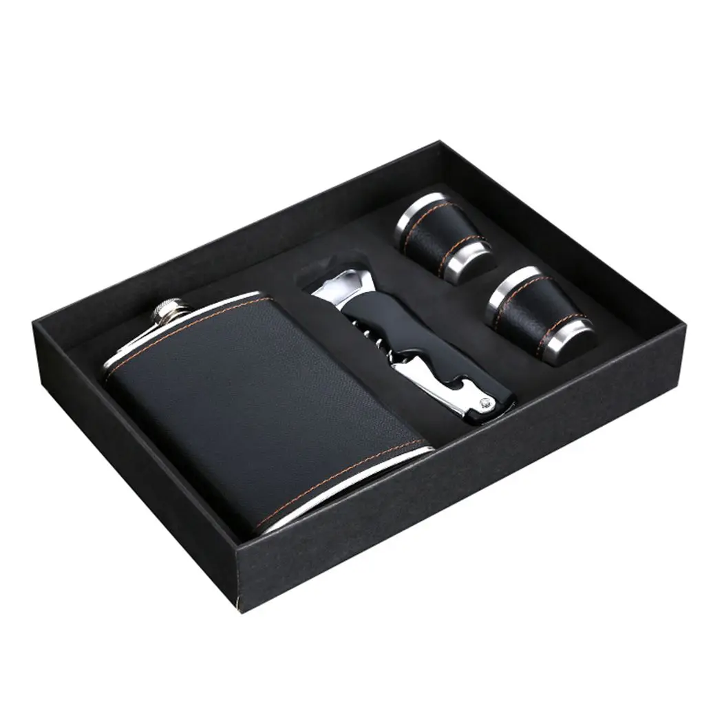 

9 Oz Chrome Polished Stainless Steel Flask Alcohol Bottle Kettle With Corkscrew Cup Leak Proof Vodka Whisky Men'S Gift Box Set